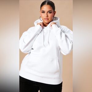 White oversized Fashion Hoodie with Bold Black Text
